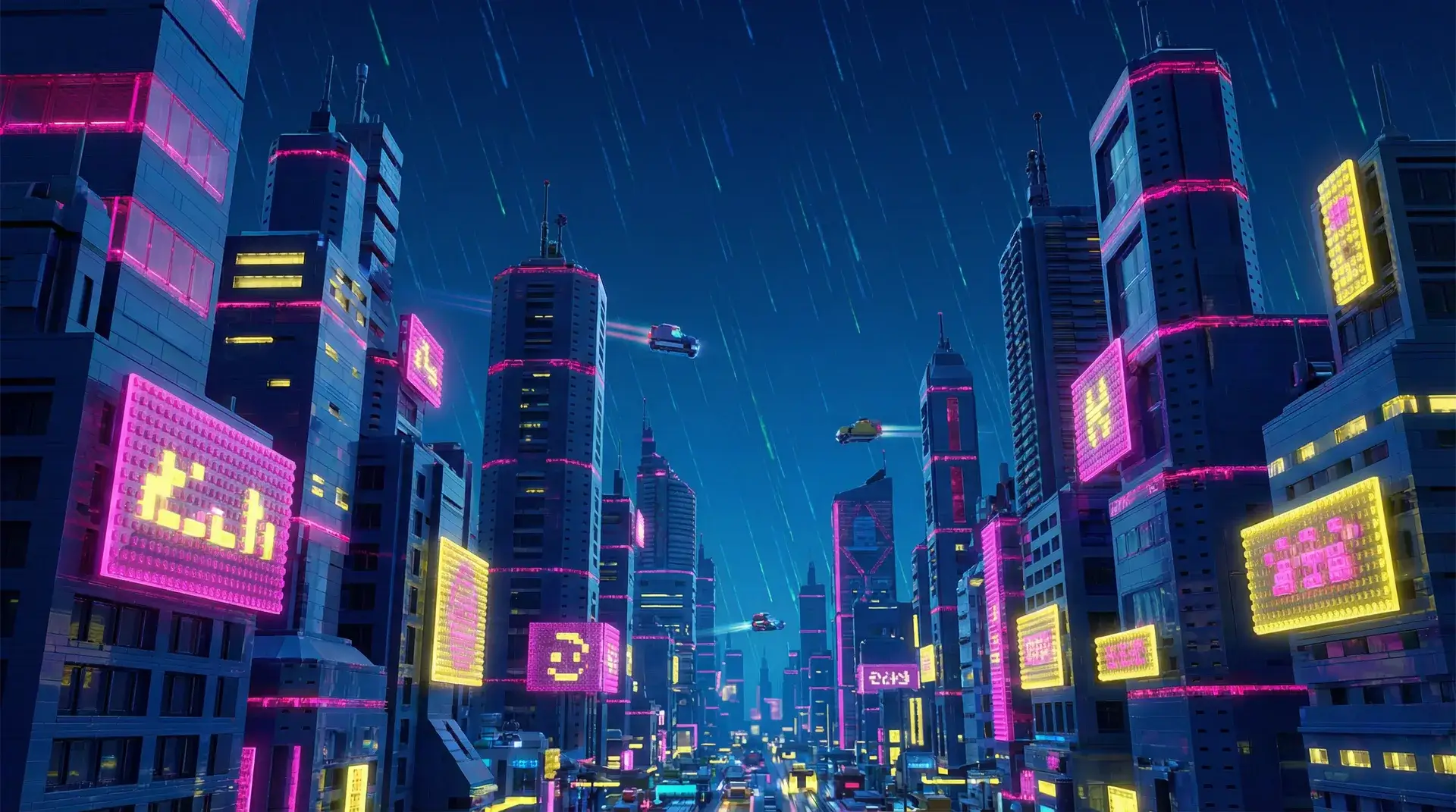 慕星棋牌 赛博朋克积木不夜城全景 - 积木娱乐城